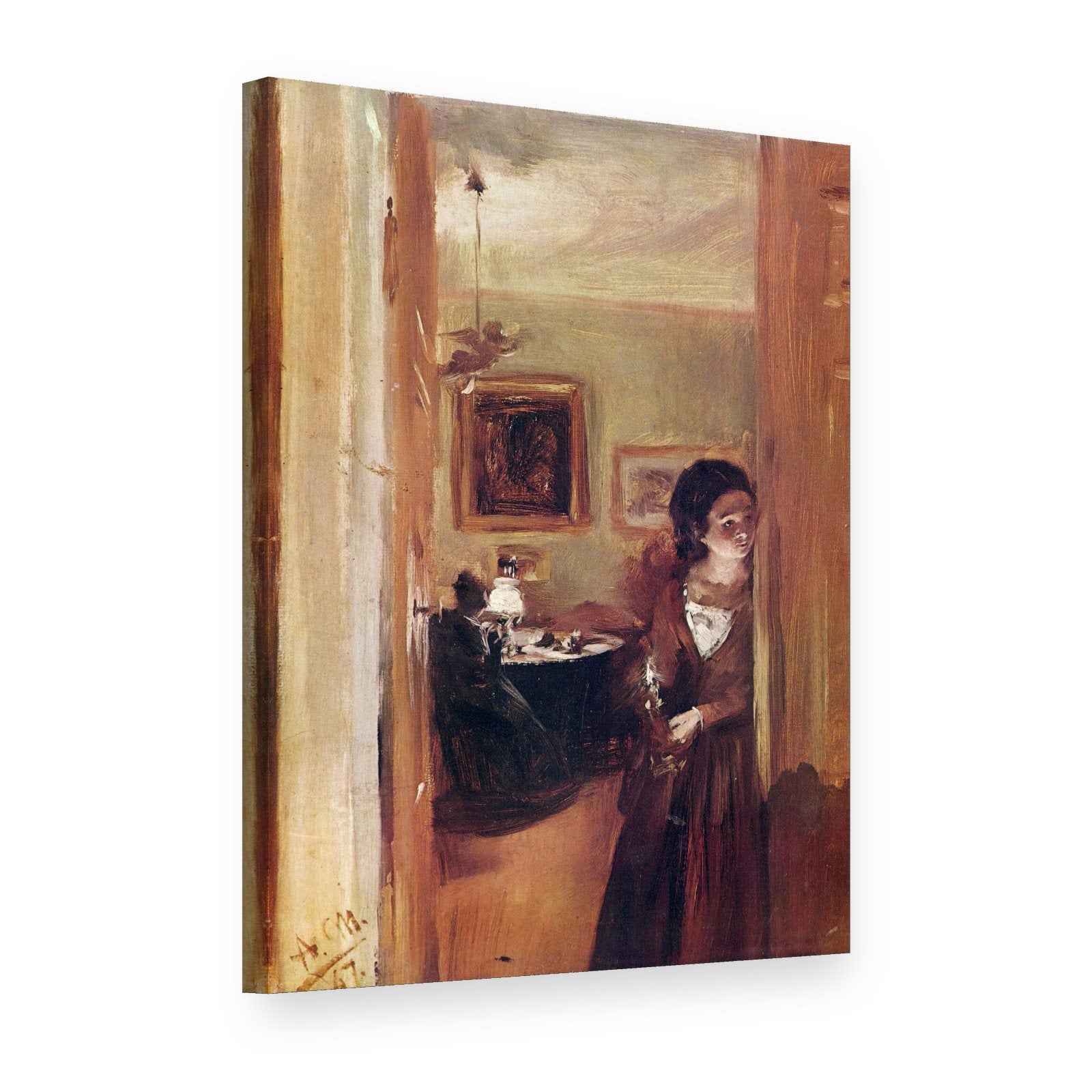 Slika na platnu Dnevna soba sa umjetnikovom sestrom – Adolph Menzel, 3D prikaz
