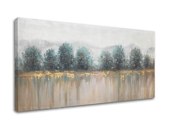 Art deko slika na platnu s motivom drveće, planine, pejzaž, priroda u bijelo-bežih nijansama, mirna atmosfera, priroda i razmišljanje, pogodan za kancelarije – proizvod