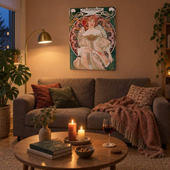 Slika na platnu F. Champenois – plakat – Alfons Mucha u dnevnoj sobi