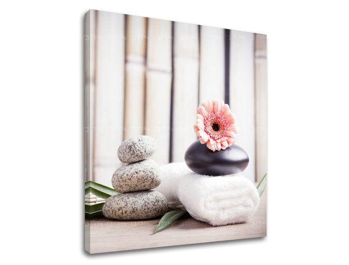 Klasičan slika na platnu s motivom FENG SHUI, cvijeće, priroda u bijelo-bežih nijansama, mirna atmosfera, priroda, pogodan za dnevnog boravka | Slika na platnu FENG SHUI_053-12 – proizvod