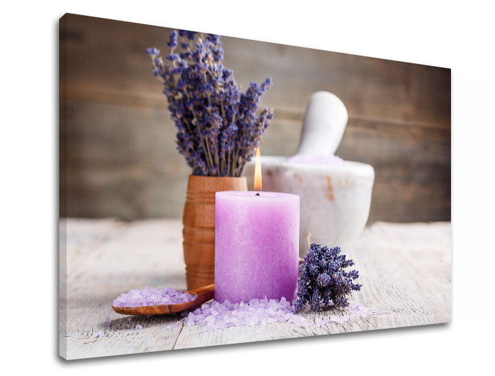 Klasičan slika na platnu s motivom FENG SHUI, svijeća, lavanda, dječji motiv, cvijeće u bijelo-bežih nijansama, priroda, pogodan za dnevnog boravka – proizvod
