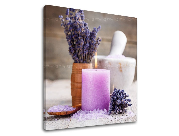 Klasičan slika s motivom FENG SHUI, svijeća, lavanda u bijelo-bežih nijansama | Slika na platnu FENG SHUI_055-12, priroda – pregled