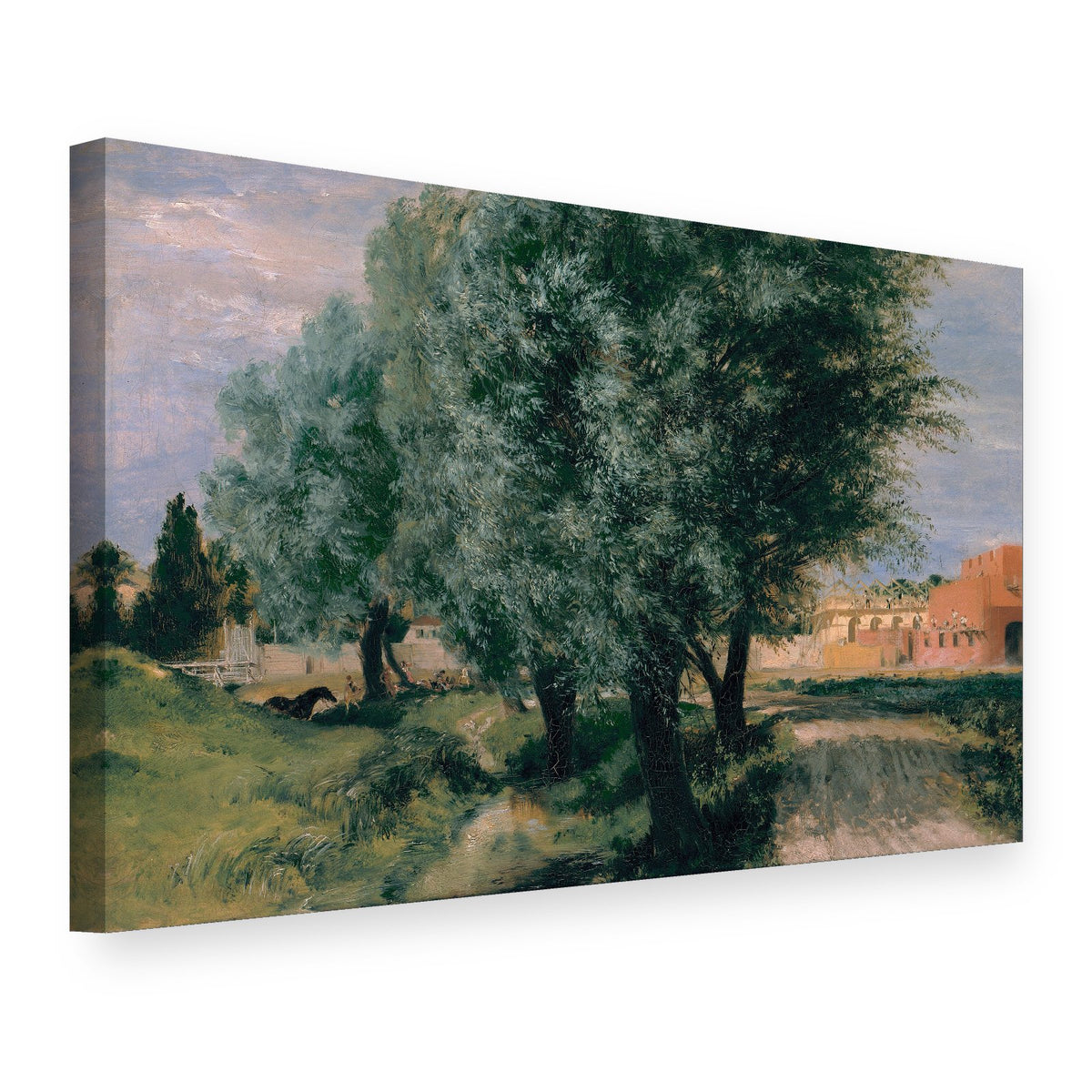 Slika na platnu Gradilište s vrbama – Adolph Menzel, 3D prikaz