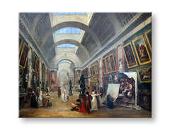 Vintage slika na platnu s motivom Hubert Robert - Projekt Grande Galerie du Louvre, mapa u smeđe-plavih nijansama, svečana atmosfera, pogodan za hodnika – proizvod, pogled 2