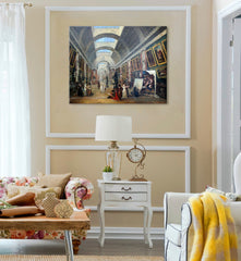 Vintage slika s motivom Hubert Robert - Projekt Grande Galerie du Louvre, mapa u smeđe-plavih nijansama | Slika na platnu Hubert Robert - Projekt Grande Galerie du Louvre – pregled