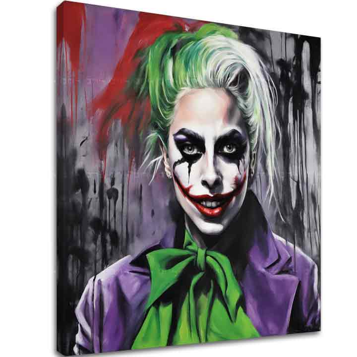 Pop art slika na platnu s motivom Joker Lady u ljubičasto-zelenih nijansama | Slika na platnu - Joker Lady, zidna dekoracija – glavna