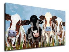 Pop art slika na platnu s motivom KRAVY, nebo, pejzaž, svemir u bijelo-smeđih nijansama, vesela atmosfera, priroda, pogodan za kuhinje | Slika na platnu KRAVY – proizvod