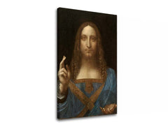 Vintage slika na platnu s motivom Leonardo da Vinci - Salvator Mundi, mapa, priroda u plavo-zlatnih nijansama, svečana atmosfera, pogodan za dnevnog boravka – glavna