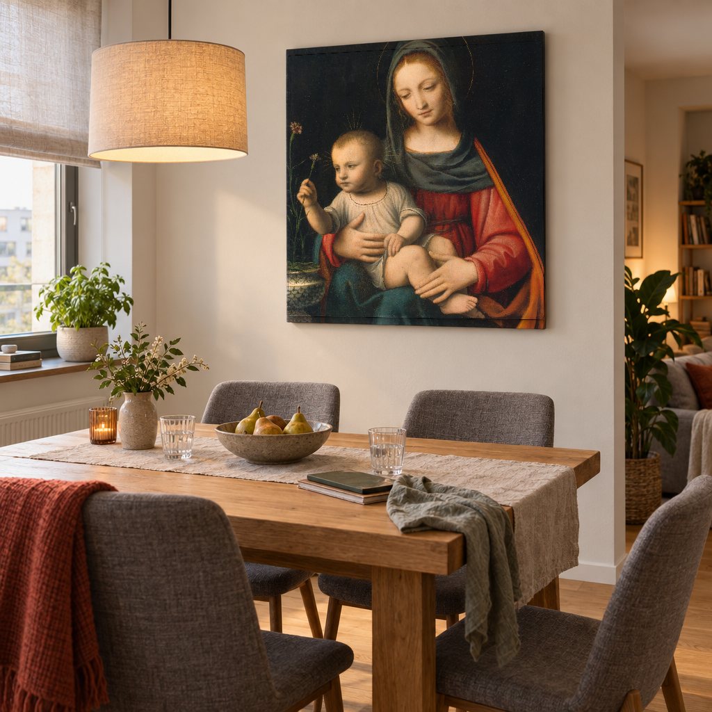 Slika na platnu Madona od karanfila – Bernardino Luini u trpezariji