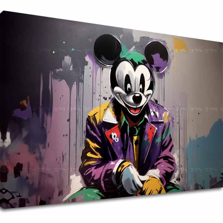 Pop art slika na platnu s motivom Mickey Mouse z Horroru, dječji motiv u ljubičasto-zelenih nijansama, drska atmosfera, pop kultura i nostalgija | Slika na platnu - Mickey Mouse z Horroru – glavna