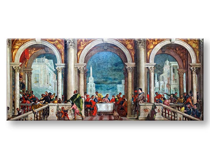 Pop art slika na platnu s motivom Paolo Veronese - Kristus v Leviho dome u bež-plavih nijansama, svečana atmosfera, proslava, pogodan za dnevnog boravka – proizvod, pogled 2