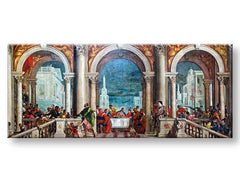 Pop art slika na platnu s motivom Paolo Veronese - Kristus v Leviho dome u bež-plavih nijansama, svečana atmosfera, proslava, pogodan za dnevnog boravka – proizvod, pogled 2