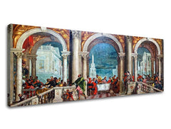 Pop art slika na platnu s motivom Paolo Veronese - Kristus v Leviho dome u bež-plavih nijansama, svečana atmosfera, proslava, pogodan za dnevnog boravka – proizvod