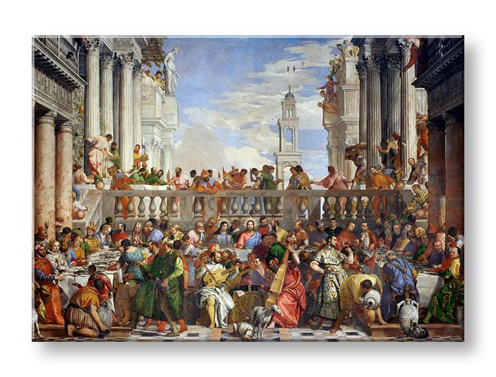 Pop art slika na platnu s motivom Paolo Veronese - Svadba v Káne Galilejskej u plavo-zelenih nijansama, svečana atmosfera, pogodan za kuhinje – proizvod, pogled 2