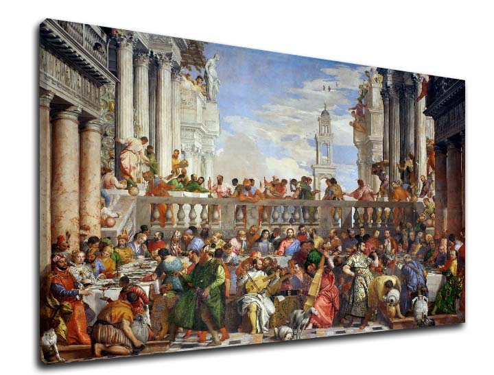 Pop art slika na platnu s motivom Paolo Veronese - Svadba v Káne Galilejskej u plavo-zelenih nijansama, svečana atmosfera, pogodan za kuhinje – proizvod