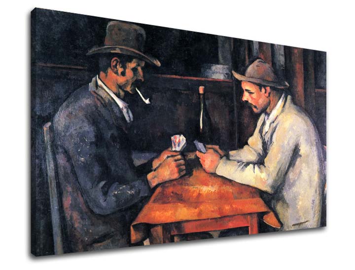 Vintage slika na platnu s motivom Paul Cézanne - Hráči kariet, dječji motiv u bež-smeđih nijansama, kontemplativna atmosfera, pogodan za radne sobe – proizvod