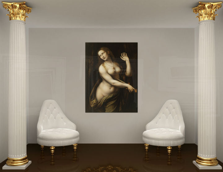 Slika na platnu REPRODUKCIA – Leonardo da Vinci - slika na platnu okačena u enterijeru modernog dnevnog boravka, elegantna zidna dekoracija