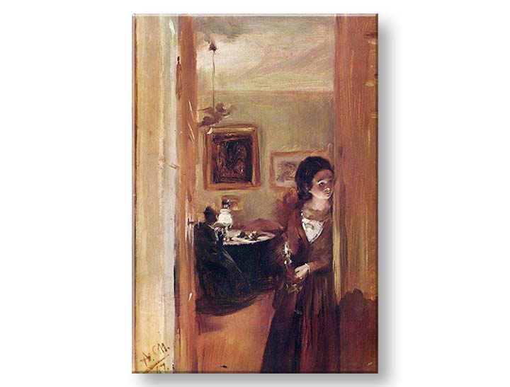 Moderan slika na platnu s motivom Adolf Menzel - Obývačka s umelcovou sestrou u kremih nijansama, intimna atmosfera | Slika na platnu Adolf Menzel - Obývačka s umelcovou sestrou – proizvod