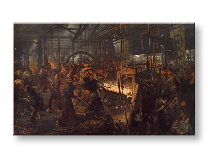 Moderan slika na platnu s motivom Adolph Menzel - Valcovňa železa u crno-žutih nijansama | Slika na platnu Adolph Menzel - Valcovňa železa – proizvod