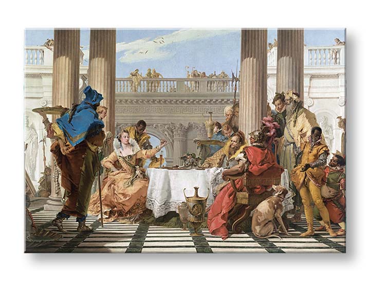 Moderan slika na platnu s motivom Giambattista Tiepolo - Kleopatrina hostina, pas u bijelo-bežih nijansama, svečana atmosfera | Slika na platnu Giambattista Tiepolo - Kleopatrina hos..., pogled 2