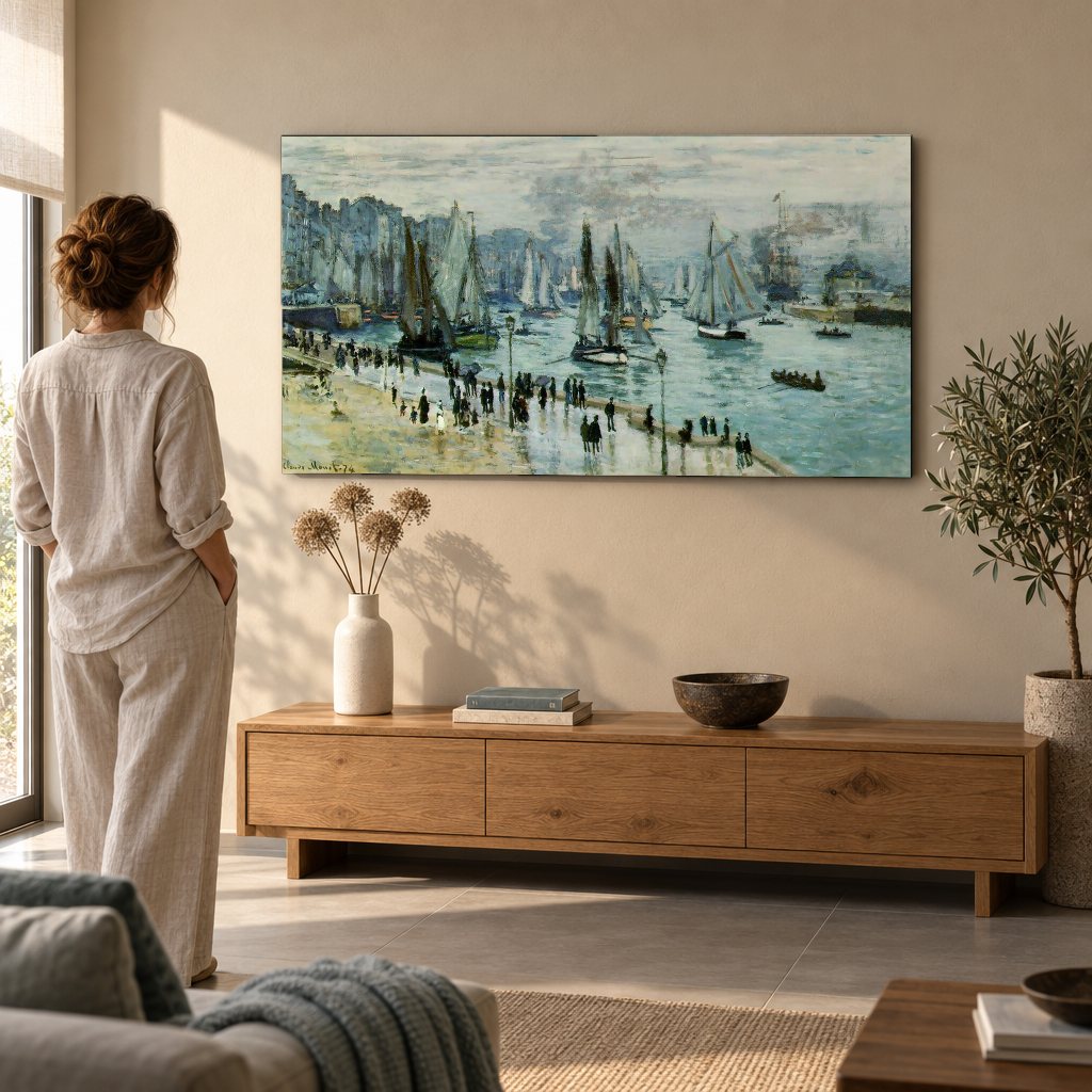 Slika na platnu Ribarski brodovi napuštaju luku Le Havre – Claude Monet u dnevnoj sobi