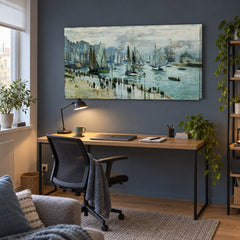 Slika na platnu Ribarski brodovi napuštaju luku Le Havre – Claude Monet u radnoj sobi