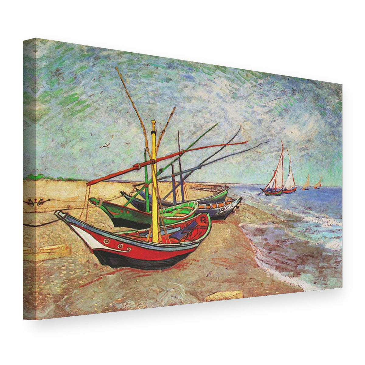 Slika na platnu Ribarski čamci na plaži u Saintes-Mariesu – Vincent van Gogh, 3D prikaz