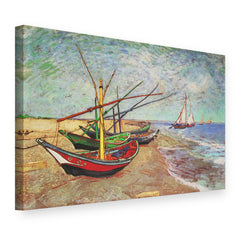 Slika na platnu Ribarski čamci na plaži u Saintes-Mariesu – Vincent van Gogh, 3D prikaz