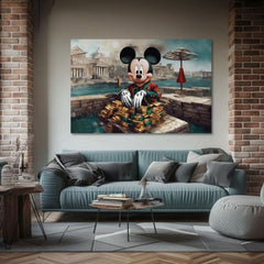Klasičan slika na platnu s motivom Bohatý Mickey Mouse, dječji motiv, priroda u plavo-zelenih nijansama, pogodan za dnevnog boravka | Slika na platnu - Bohatý Mickey Mouse – proizvod