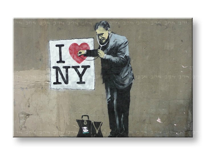 Moderan slika na platnu s motivom Street ART – Banksy, muškarac u odijelu u sivo-crvenih nijansama | Slika na platnu Street ART – Banksy – glavna