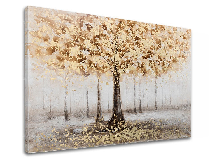 Art deko slika s motivom STROM, šuma, pejzaž u bijelo-bežih nijansama | Slika na platnu STROM, priroda i elegancija – pregled