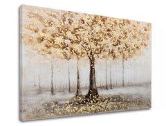 Art deko slika na platnu s motivom STROM, šuma, pejzaž, priroda u bijelo-bežih nijansama, mirna atmosfera, priroda i elegancija, pogodan za hodnika – glavna