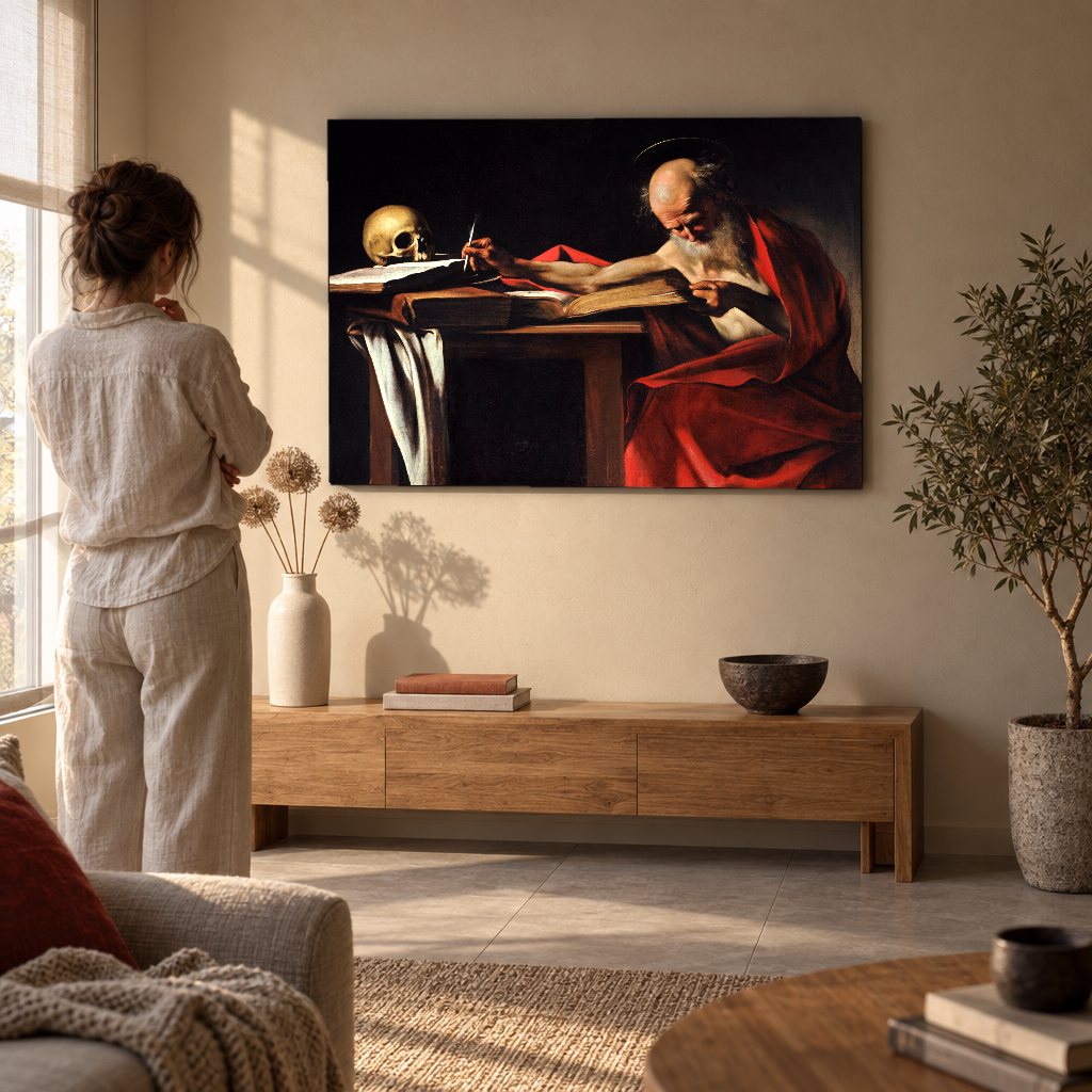 Slika na platnu Sveti Jeronim – Caravaggio u dnevnoj sobi