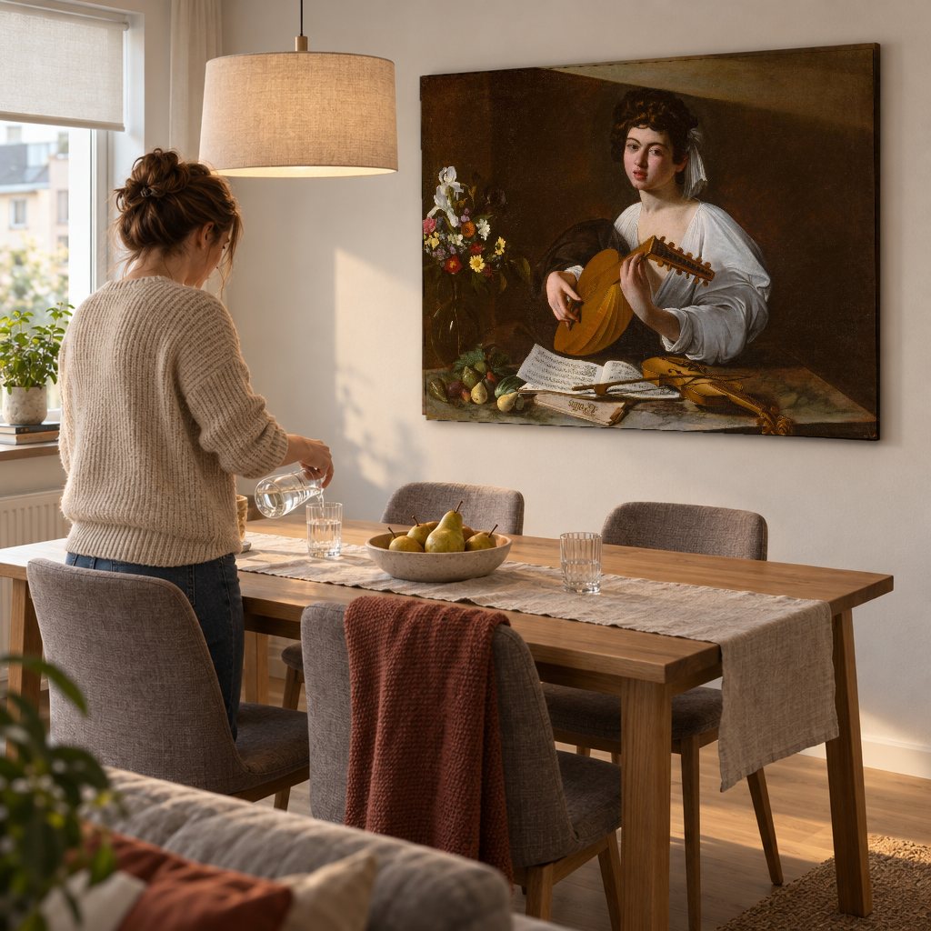 Slika na platnu Svirač lutnje – Caravaggio u trpezariji