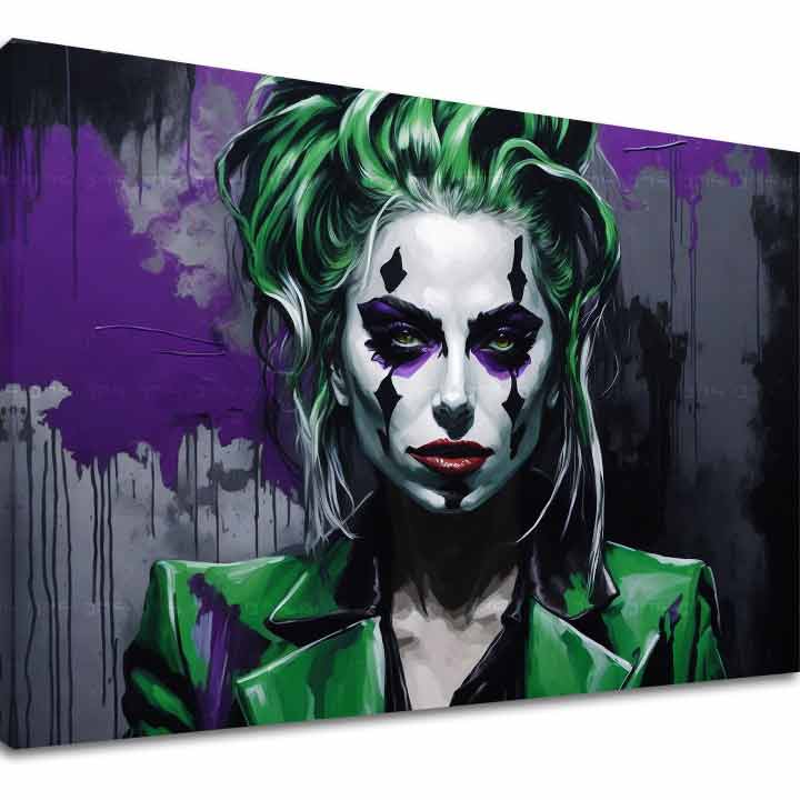 Moderan slika na platnu s motivom Dark Queen Lady Gaga u ljubičasto-sivih nijansama, drska atmosfera, pop kultura, pogodan za dnevnog boravka | Slika na platnu - Dark Queen Lady Gaga – glavna