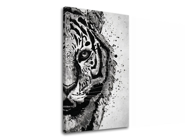 Moderan slika s motivom TIGER 001, tigar, pejzaž u bijelo-sivih nijansama | Slika na platnu TIGER 001, priroda i snaga – pregled