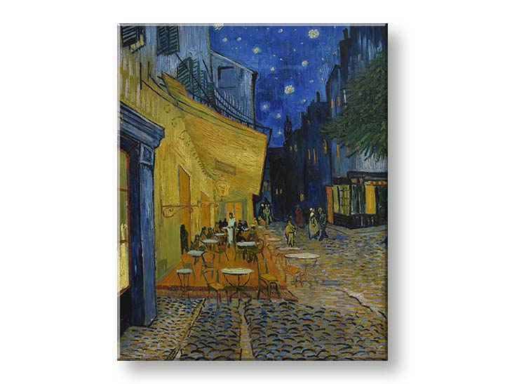 Vintage slika na platnu s motivom Vincent van Gogh - Café Terrace at Night u plavo-crnih nijansama, mirna atmosfera, gradski život i samoća – proizvod, pogled 2