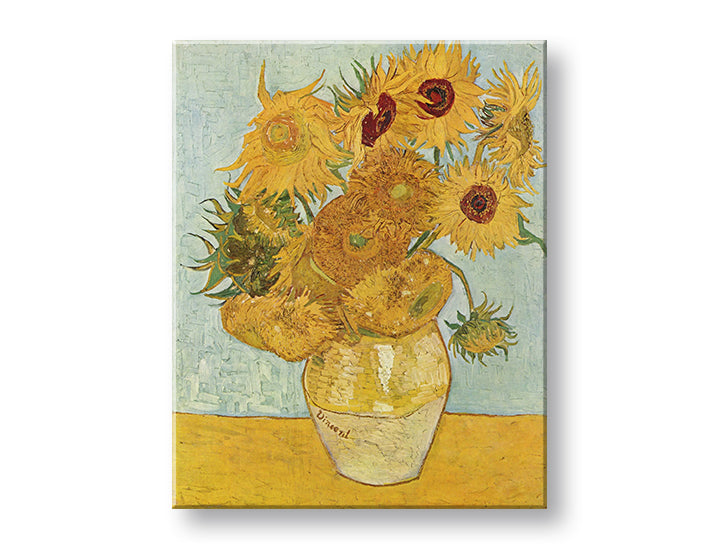 Vintage slika na platnu s motivom Vincent van Gogh - Váza s dvanástimi slnečnicami, vaza, cvijeće u plavo-žutih nijansama, živahna atmosfera, pogodan za dnevnog boravka – proizvod, pogled 2