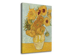 Vintage slika na platnu s motivom Vincent van Gogh - Váza s dvanástimi slnečnicami, vaza, cvijeće u plavo-žutih nijansama, živahna atmosfera, pogodan za dnevnog boravka – proizvod