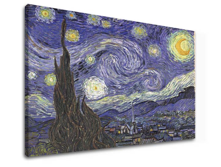 Vintage slika na platnu s motivom Vincent van Gogh - Hviezdna noc, noćno nebo, zvijezde, mapa, priroda u bijelo-plavih nijansama, pogodan za radne sobe – proizvod