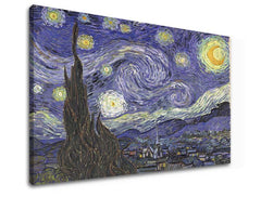 Vintage slika na platnu s motivom Vincent van Gogh - Hviezdna noc, noćno nebo, zvijezde, mapa, priroda u bijelo-plavih nijansama, pogodan za radne sobe – proizvod