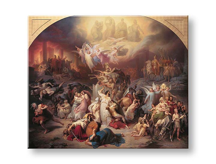 Vintage slika na platnu s motivom Wilhelm von Kaulbach - Zničenie Jeruzalema Titom, anđeo, mapa, religiozni motiv u bež-zlatnih nijansama – proizvod, pogled 2