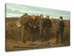 Vintage slika na platnu s motivom Winslow Homer - Zatvorenici z frontu, konji, pejzaž, mapa, priroda u bež-plavih nijansama, svečana atmosfera – proizvod