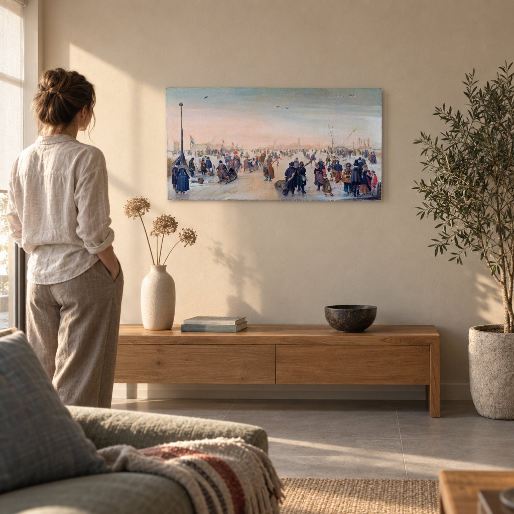 Slika na platnu Zabava na ledu – Hendrick Avercamp u dnevnoj sobi