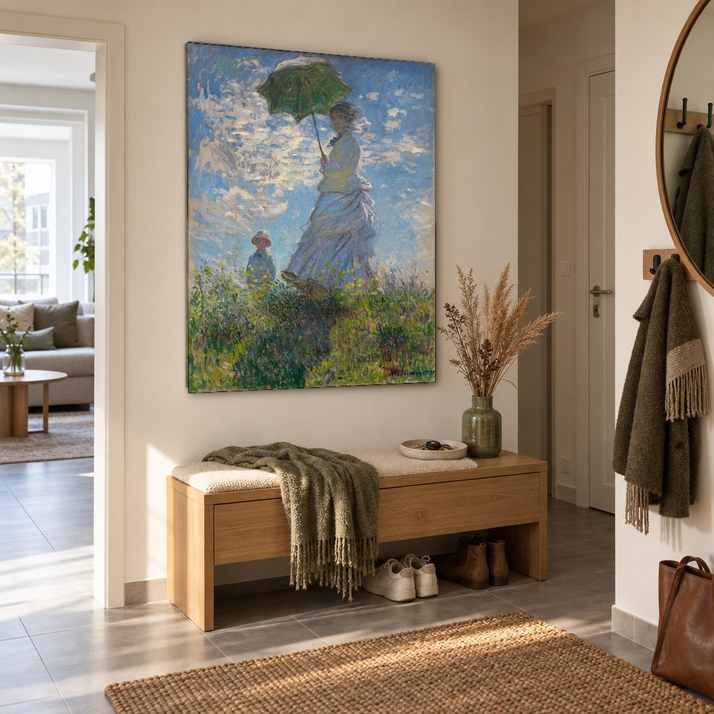 Slika na platnu Žena sa suncobranom – Claude Monet u hodniku