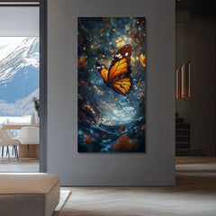 Moderan slika na platnu s motivom Oranžového Leptira - Magična atmosfera, leptir u tirkizno-narandžastih nijansama, eterična atmosfera | Slika Oranžového Leptira - Magična atmosfera – proizvod, pogled 3