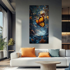 Moderan slika na platnu s motivom Oranžového Leptira - Magična atmosfera, leptir u tirkizno-narandžastih nijansama, eterična atmosfera | Slika Oranžového Leptira - Magična atmosfera – proizvod, pogled 2