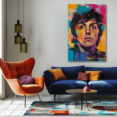 Ručno slikan slika na platnu s motivom Paul McCartney - Beatlesovský génius u žuto-ljubičastih nijansama, energična atmosfera | Slika Paul McCartney - Beatlesovský génius – proizvod, pogled 2