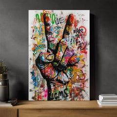 Moderan slika na platnu s motivom Peace Hand u bijelo-crnih nijansama, energična atmosfera, sloboda | Slika Peace Hand – proizvod [XOBWSPP029E1]