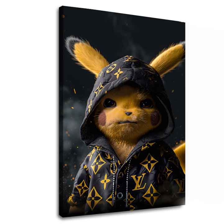 Moderan slika na platnu s motivom Pikachu: Streetwear kralj u crno-zlatnih nijansama, pop kultura | Slika Pikachu: Streetwear kralj – glavna